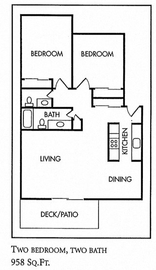 2 Bedroom 2 Bath Floor Plan